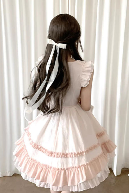 Pink Spring Timeline Double Layer Ruffle Bow Lace Up Sweet Princess Lolita Dress