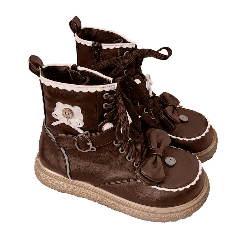 Bow Knot Button Bear Lolita Martin Boots