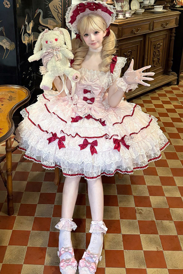 Rose Moon Tide Butterfly Call Sleeveless Layered Ruffle Bow Lace Sweet Lolita JSK Dress