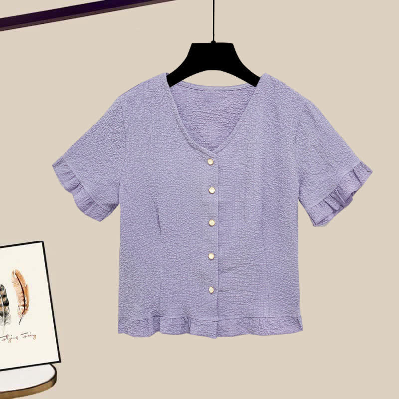 Purple Drawstring T-Shirt High Waist Casual Suit Pants