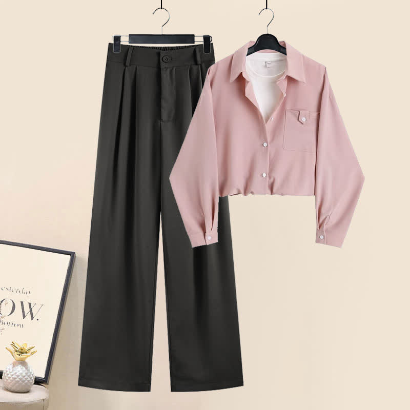 Chemise à revers rose et pantalon de costume décontracté