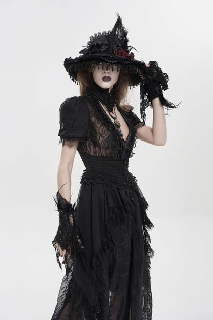 V Collar Short Sleeve Hanayome Lace Gothic Wedding Dress