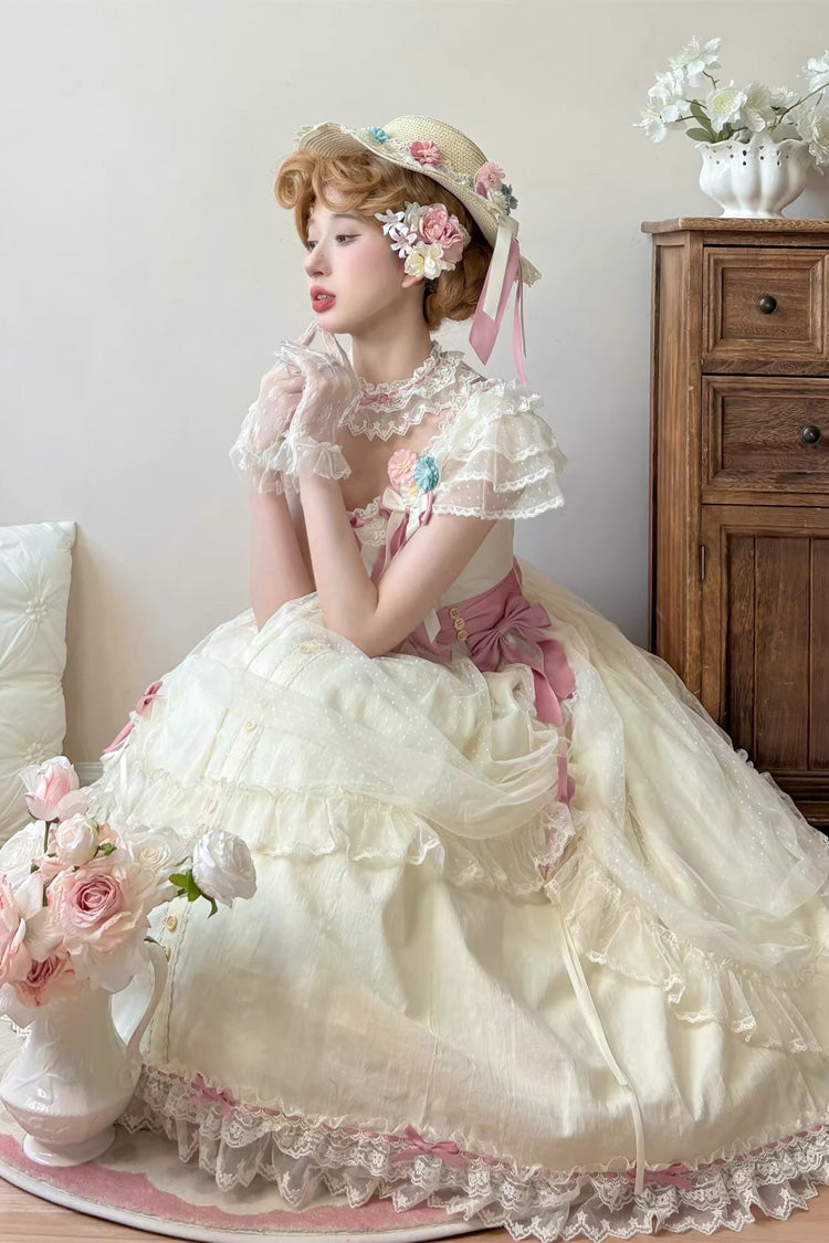 Sakura's Spring Resonance Sleeveless Ruffled Bow Sweet Lolita JSK Long in Yellow