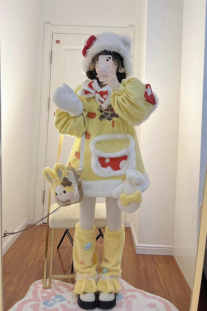 Mushroom House Long Sleeve Embroidery Bow Sweet Lolita Coat in Yellow