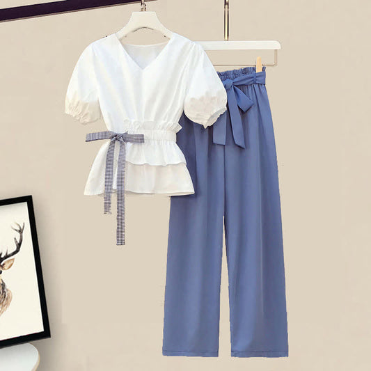 Bowknot Ruffled T-Shirt Wide Leg Pants