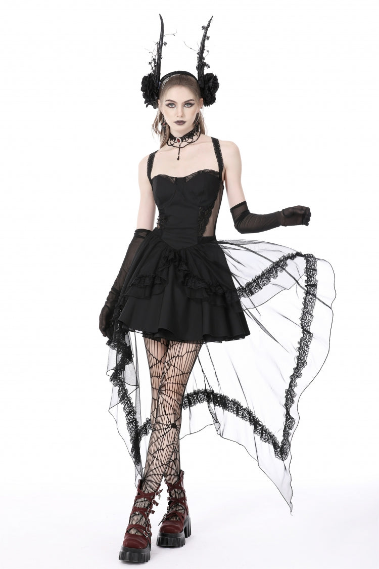 Layered Swallowtail Gothic Wedding Dress with Lace-Up - NoirEdge