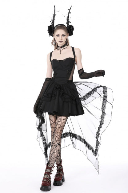Layered Swallowtail Gothic Wedding Dress with Lace-Up - NoirEdge
