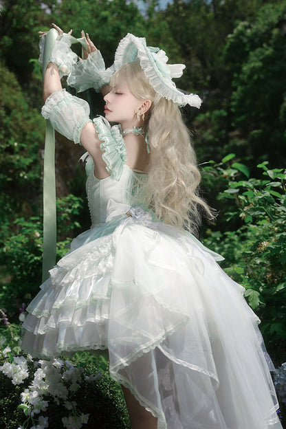 Emerald Layered Lace Bowknot Lolita JSK - Tulip Wind Chime