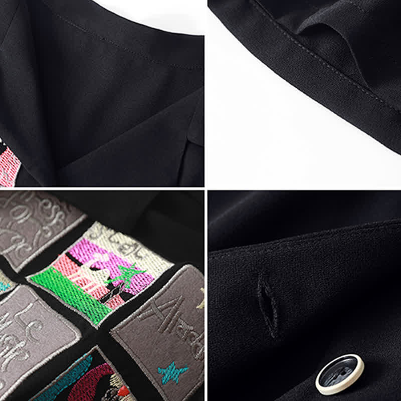 Denim Skirt Laple T-Shirt Embroidery Loose