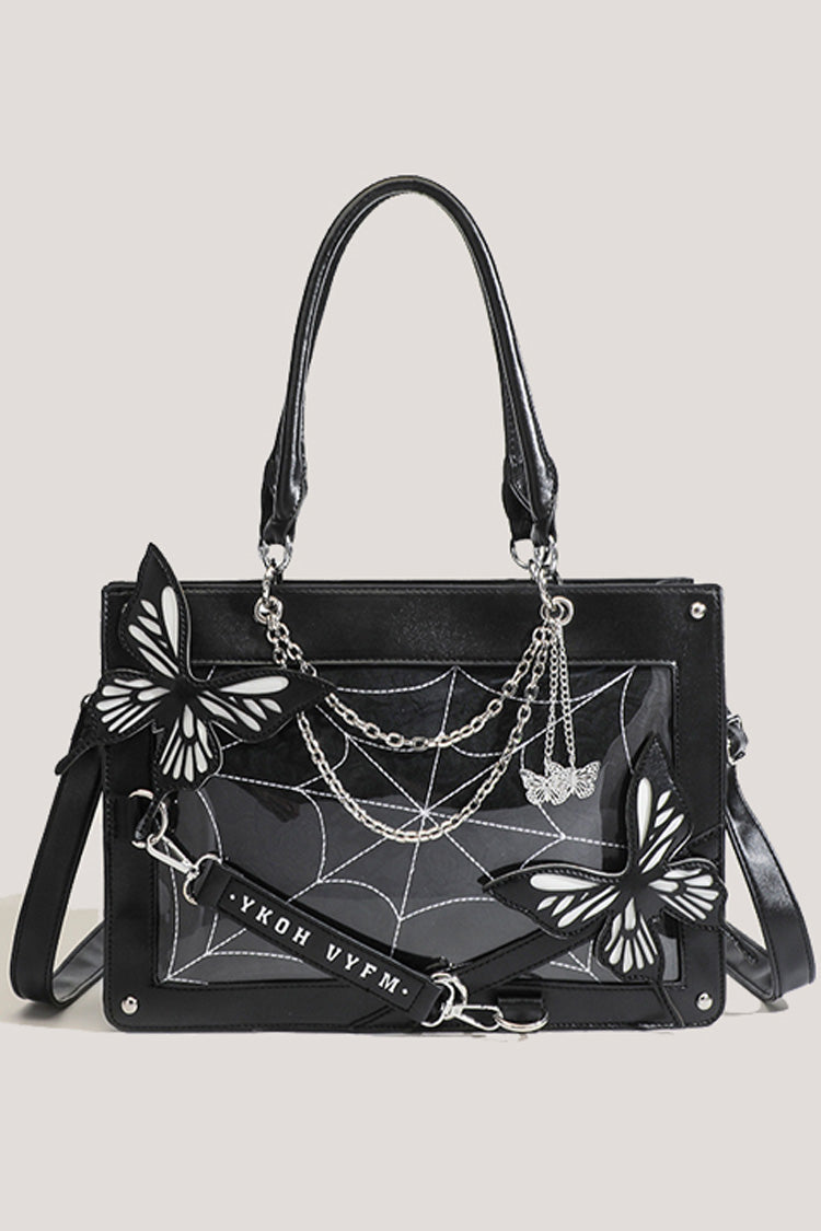 Sac fourre-tout en toile d'araignée noire avec papillon