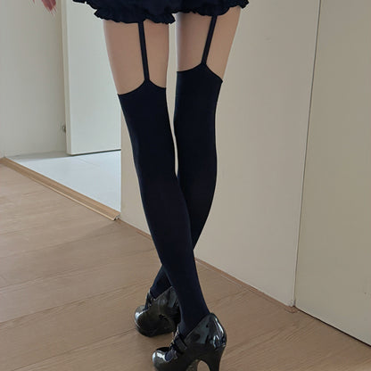 Dark Punk Cross Over Knee Suspender Socks