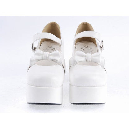 Ivory Patent Leather Rounded Toe Strap Bow Platform Footwear