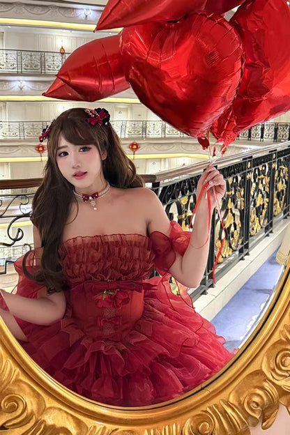 Ruffled Sleeveless Sweet Lolita Dress - Red Mousse Love Song