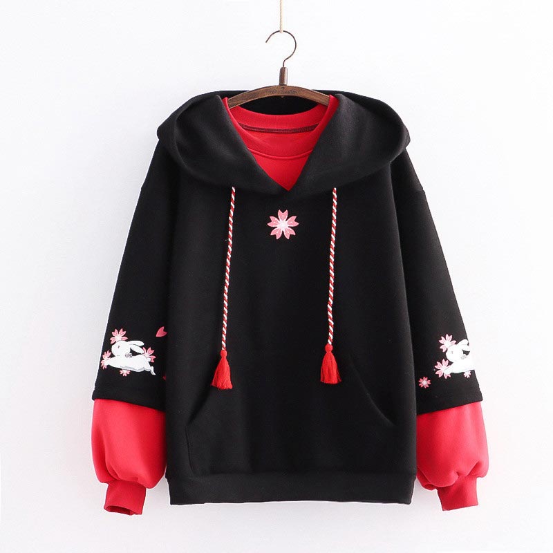 Floral Rabbit Print Plush Sweatshirt