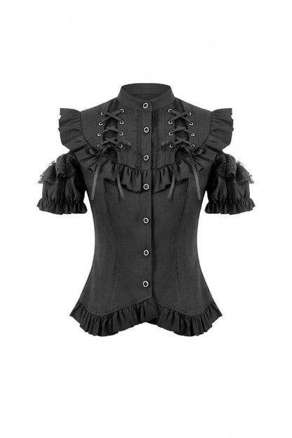 Gothic Blouse with Mandarin Collar and Puff Sleeves