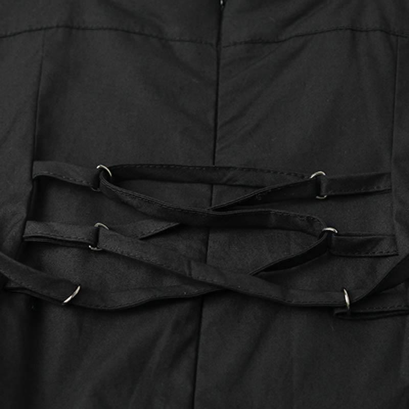 Set Drawstring Crop Slip Black T-Shirt Dress Irregular