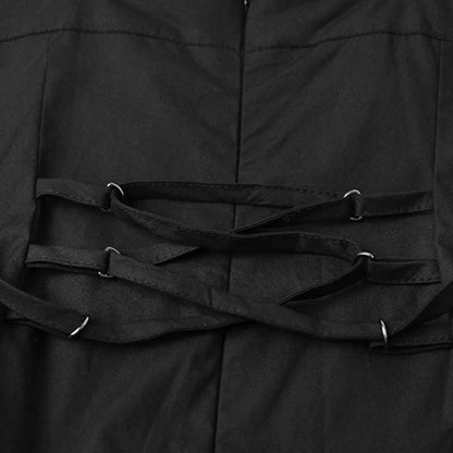 Set Drawstring Crop Slip Black T-Shirt Dress Irregular