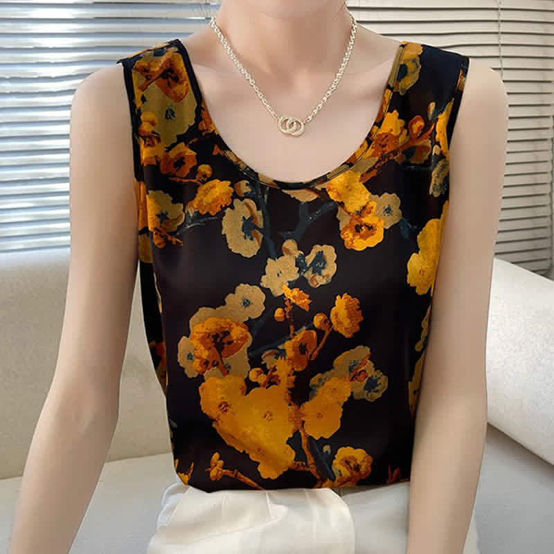 Vintage Floral Print Satin Cami Top Workwear