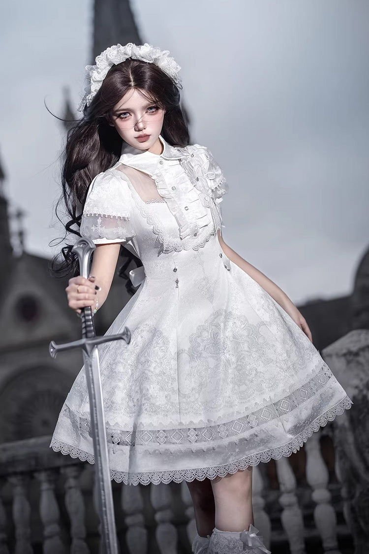 Lace Trimmed Classic Gothic Lolita Dress - White