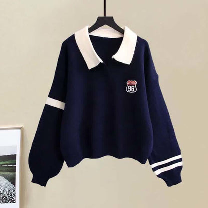 Pants Sweater Stripe Set Casual Lapel