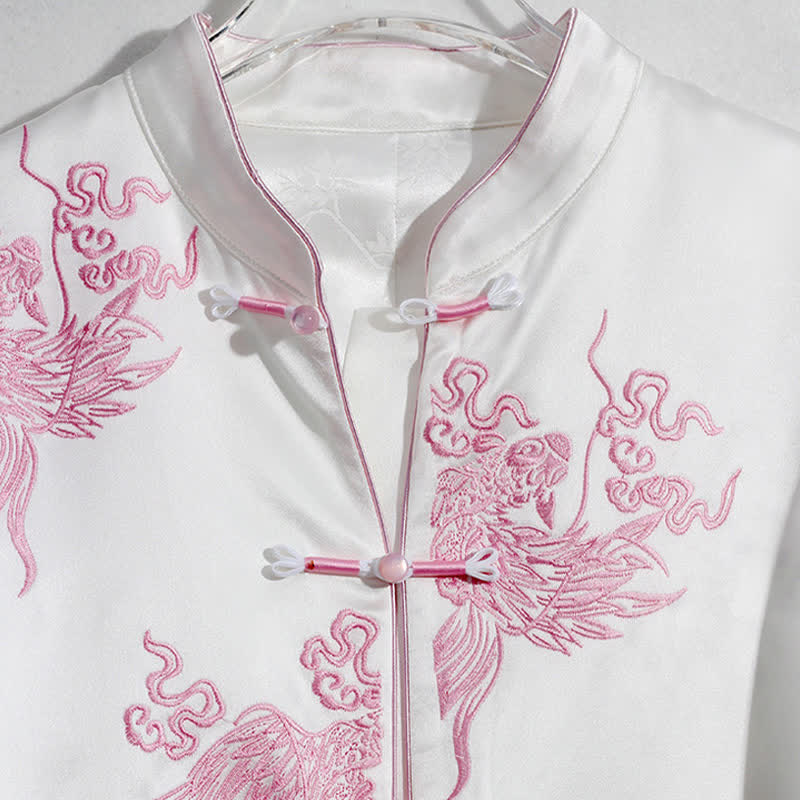 Chemise en satin à manches longues avec boucle et broderie florale vintage