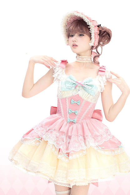 Rose Parfait Romance Sleeveless Ruffle Bow Lace Elegant Ballet JSK Gown