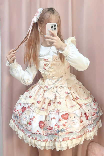 Sunny Sleeveless Double-Layer Printed Ruffled Bow JSK Dress