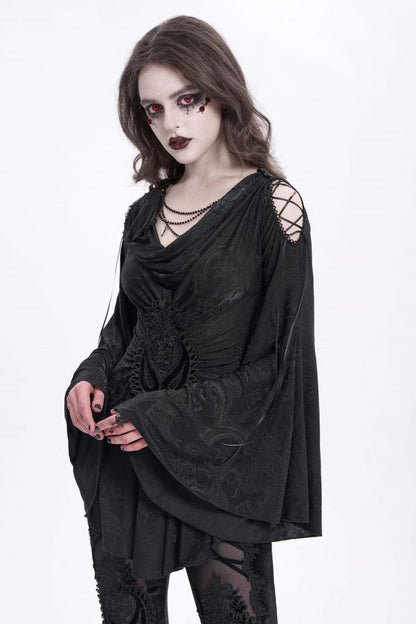 Embroidered Goth Blouse with Flared Sleeves - Women