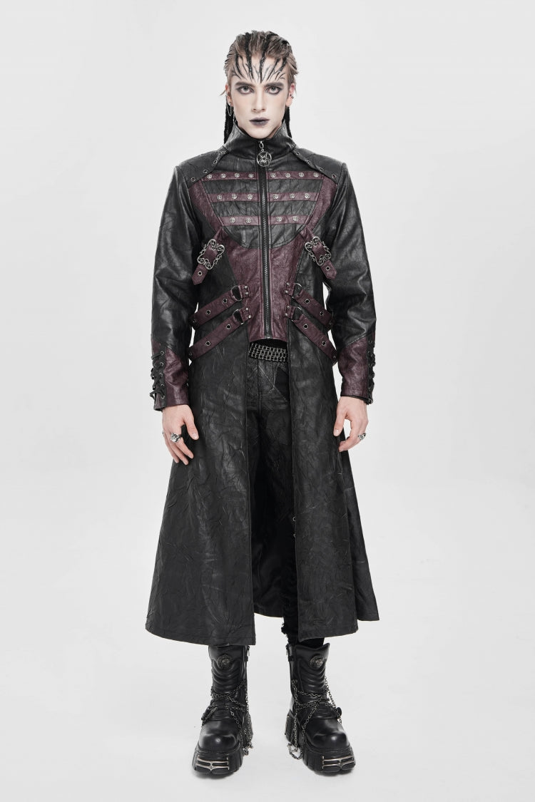 Stand Collar Zipper Straps Eyelet Punk Coat