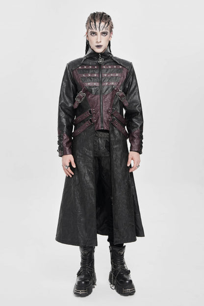 Stand Collar Zipper Straps Eyelet Punk Coat