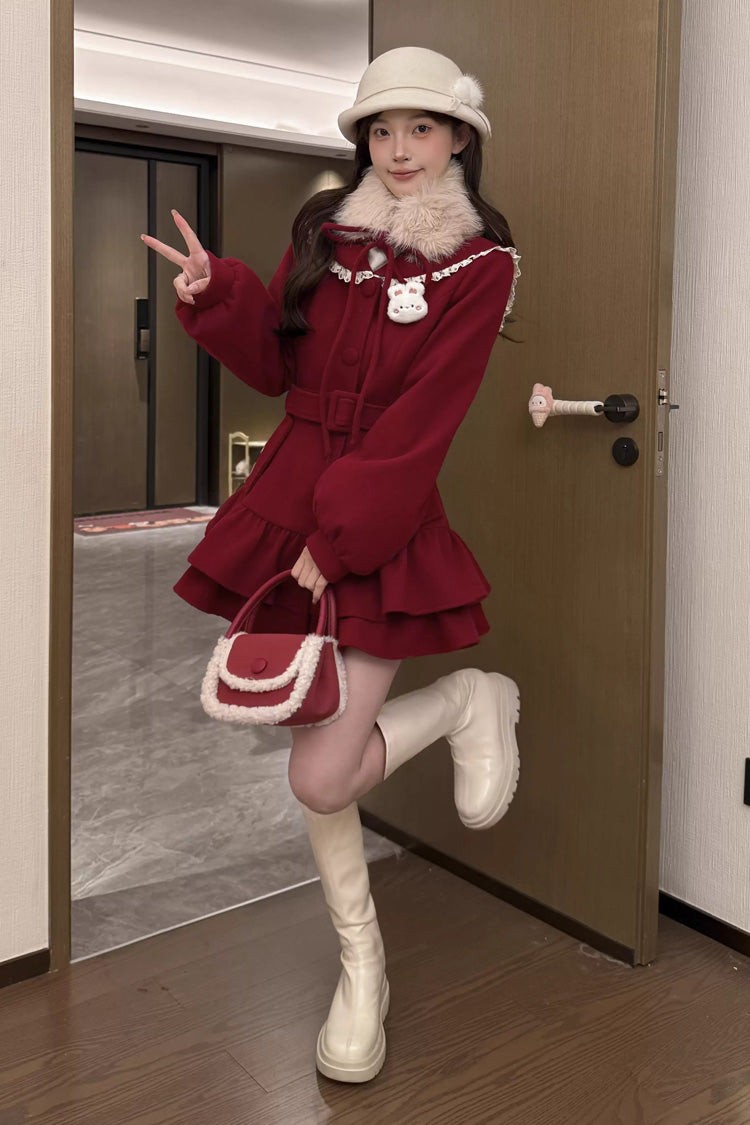 Berry Champagne Doll Collar Long Sleeve Double-Layered Princess Coat