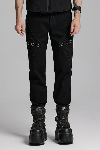 Gothic Skull-Print Trousers with Ring Details