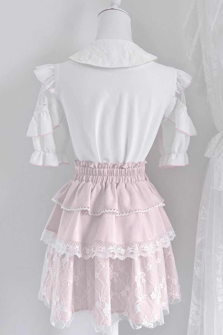 Triple-Layered Ruffle Bowknot Lace Jirai Kei Skirt Set