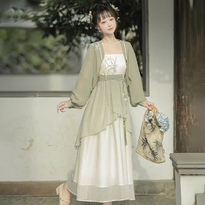 Sweet Orchid Embroidery Cardigan Slip Dress