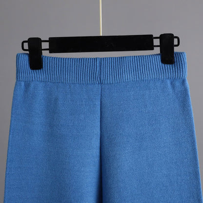 Sweater Cable Color Pants Leg Wide Set Turtleneck Pure