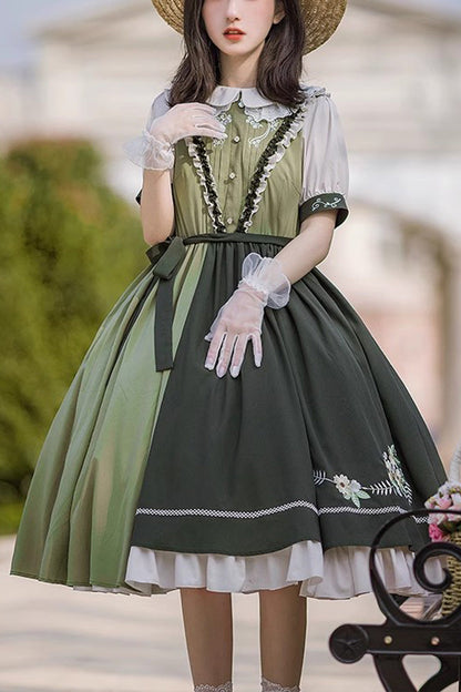 Embroidered Doll Collar Short Sleeve Classic Lolita Gown