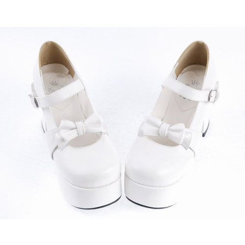 Ivory Patent Leather Rounded Toe Strap Bow Platform Footwear