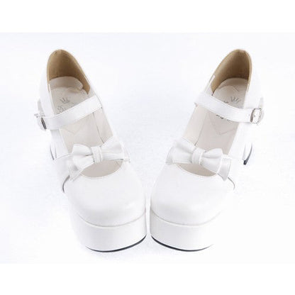 Ivory Patent Leather Rounded Toe Strap Bow Platform Footwear