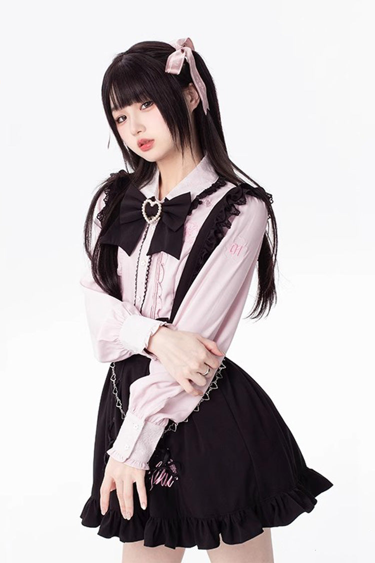 Black Hatsune Miku Ruffle Embroidery Lace-Up Skirt