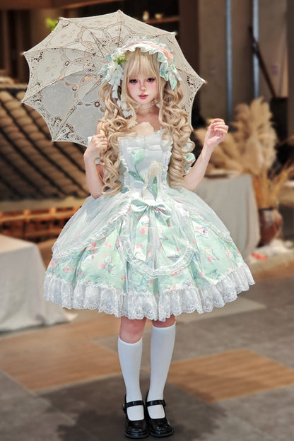 Emerald Off-Shoulder Ruffle Lace Sweet Lolita Dress - Tulip's Letter