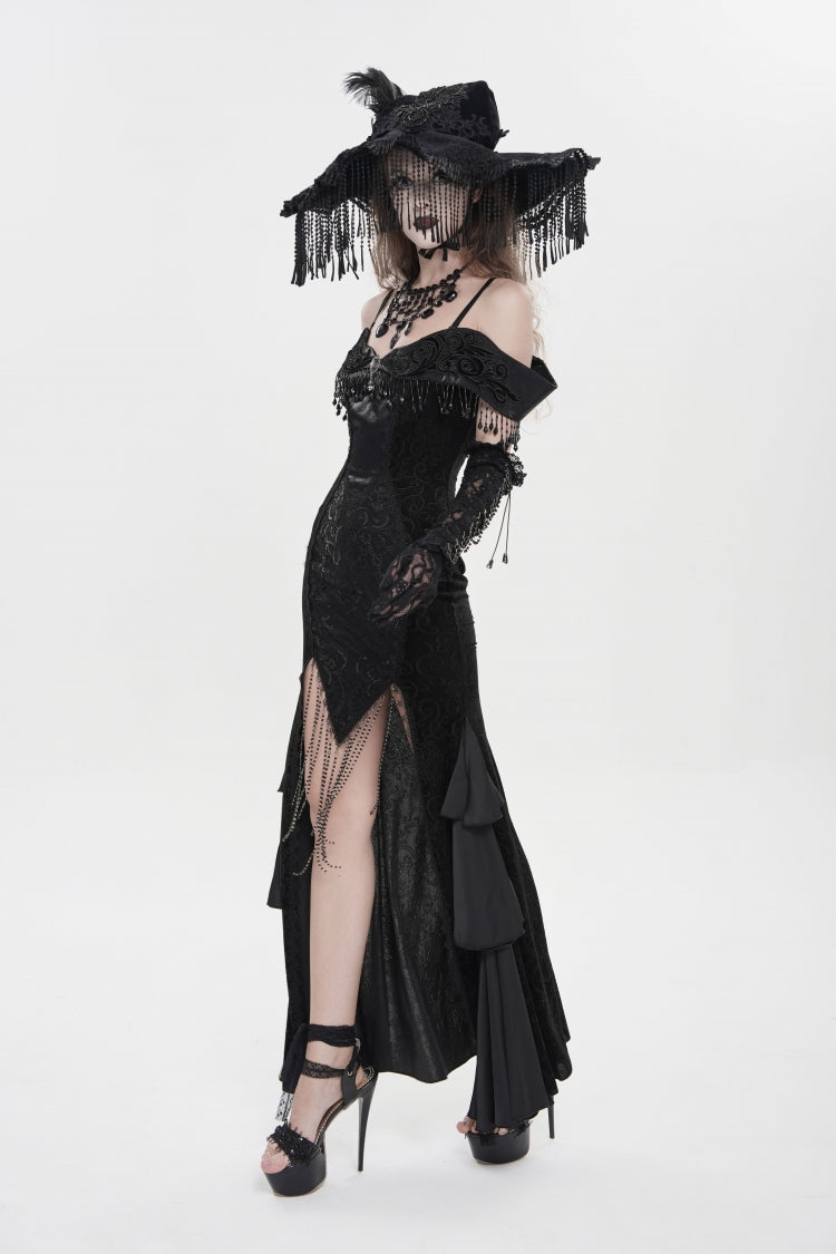 Off Shoulder Sleeveless Embroidered Lace Slim Gothic Strapless Dress