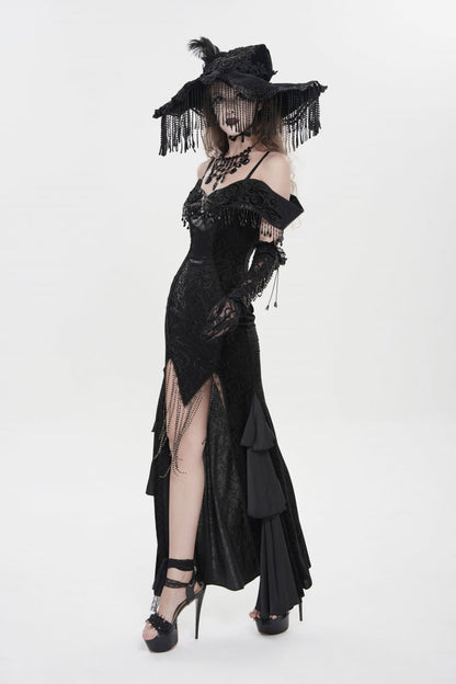 Off Shoulder Sleeveless Embroidered Lace Slim Gothic Strapless Dress