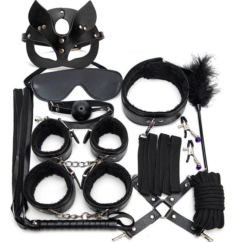 11-teiliges Dienstmädchen-Accessoire-Set aus schwarzem Leder