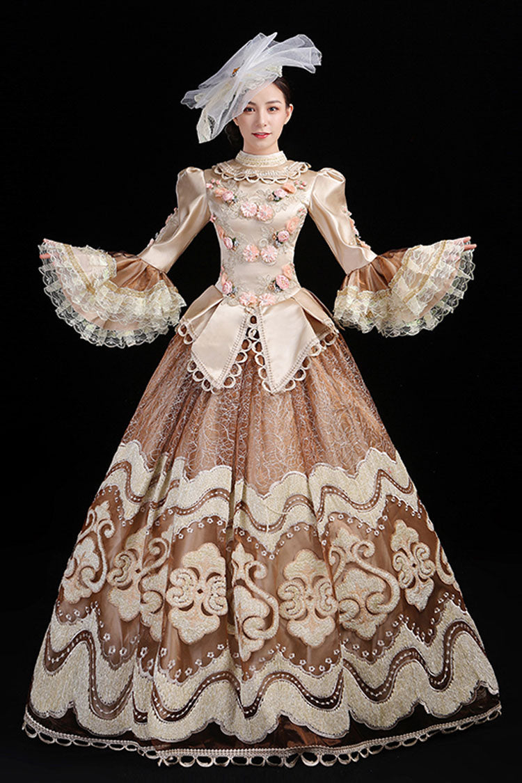 Victorian Floral Embroidered Gown with Hime Sleeves