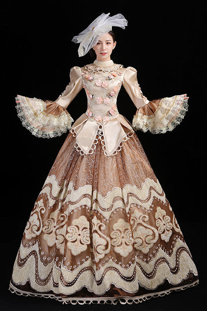 Victorian Floral Embroidered Gown with Hime Sleeves