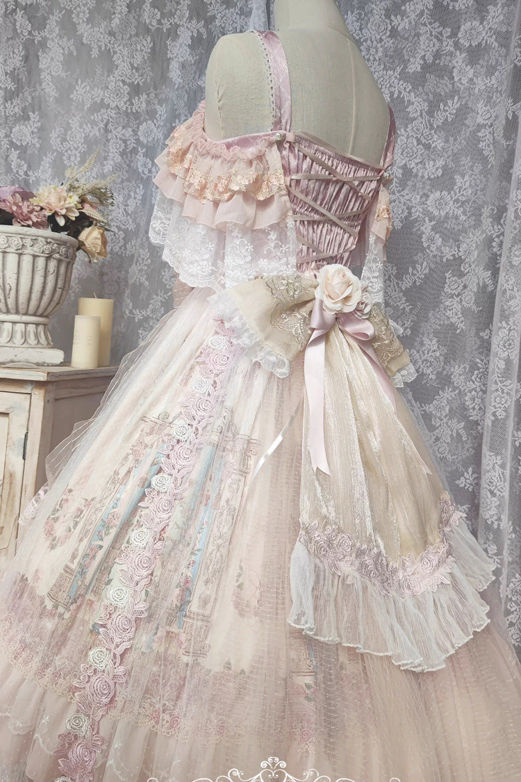 Rose Moonlight Melody Off Shoulder Sleeveless Layered Bride Open Front Bow Lace Gorgeous JSK Set