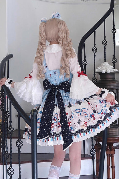 Sleeveless Ruffle Bow Lace JSK with Print