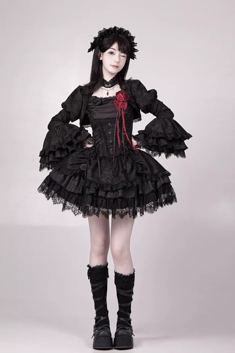 Gothic Lolita Skirt with Multi-Layered Jacquard and Ruffled Witch Design