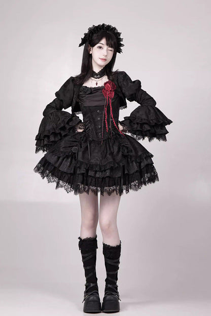Gothic Lolita Skirt with Multi-Layered Jacquard and Ruffled Witch Design