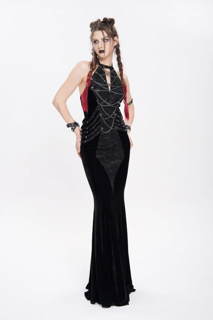 Halterneck Sleeveless Rivet Chain Punk Dress